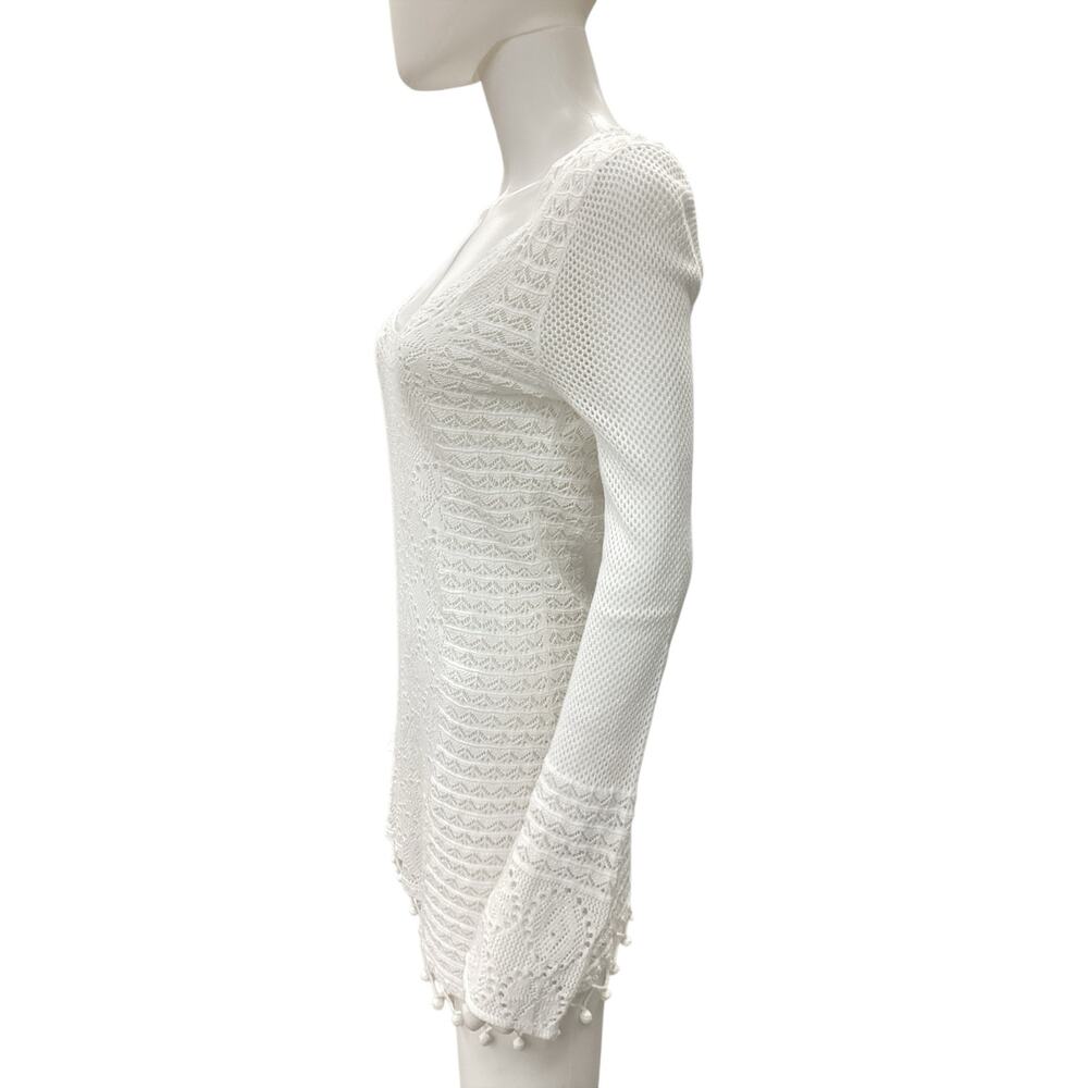 Lilly Pulitzer Dress Women’s Size S 100% Cotton Crocheted Long Sleeves PomPoms - Picture 3 of 6